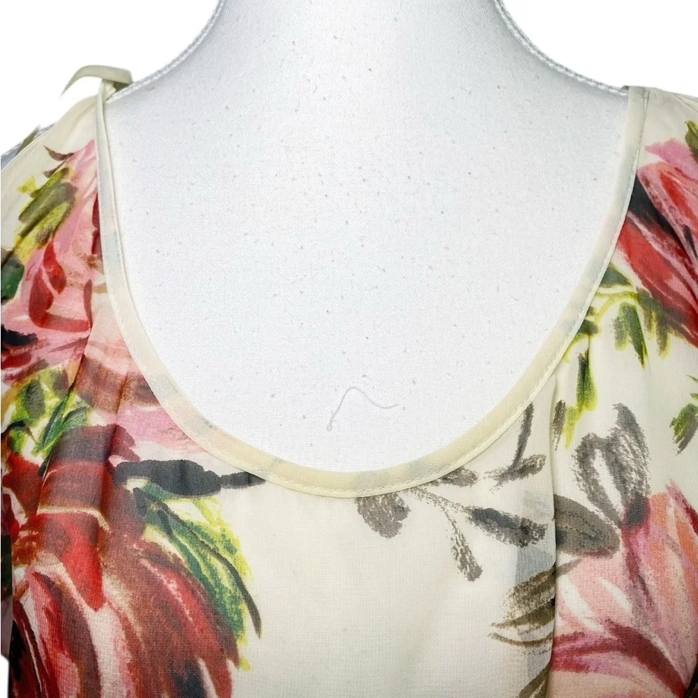 Wet Seal Pink and Cream Floral Semi Sheer Blouse - Picture 4 of 14